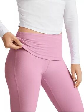 Beyond Yoga Spacedye Foldover Bootcut Pant Pink Haze Heather XL NWT Made in USA